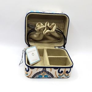 Wellspring Canvas Covered Jewelry Trinket Travel Box Hard Case Organizer Vintage